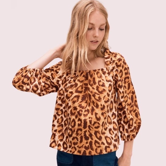NWT Kate Spade panthera leopard print square neck cotton blouse top Size M - Picture 1 of 12